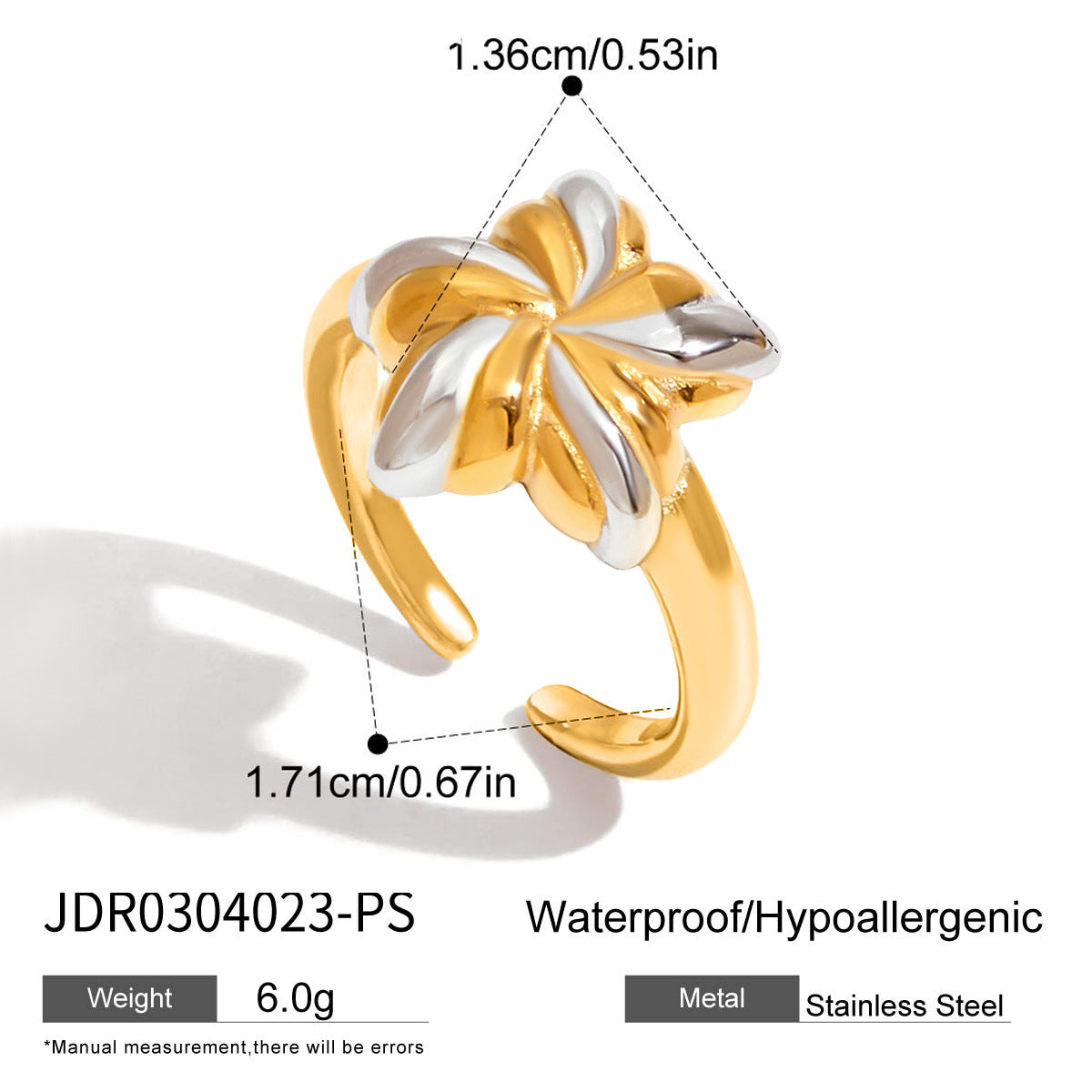 Wholesale 18K Gold Stainless Steel Gold and Silver Color Matching Five-Pointed Star Open  Ring