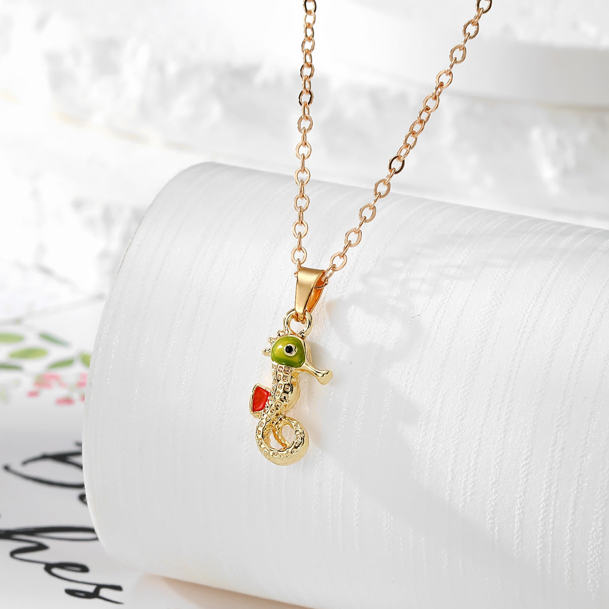 Wholesale Trendy 3D Cartoon Ocean Animal Alloy Dripping Oil Pendant Necklace Jewelry Accessory For Gift