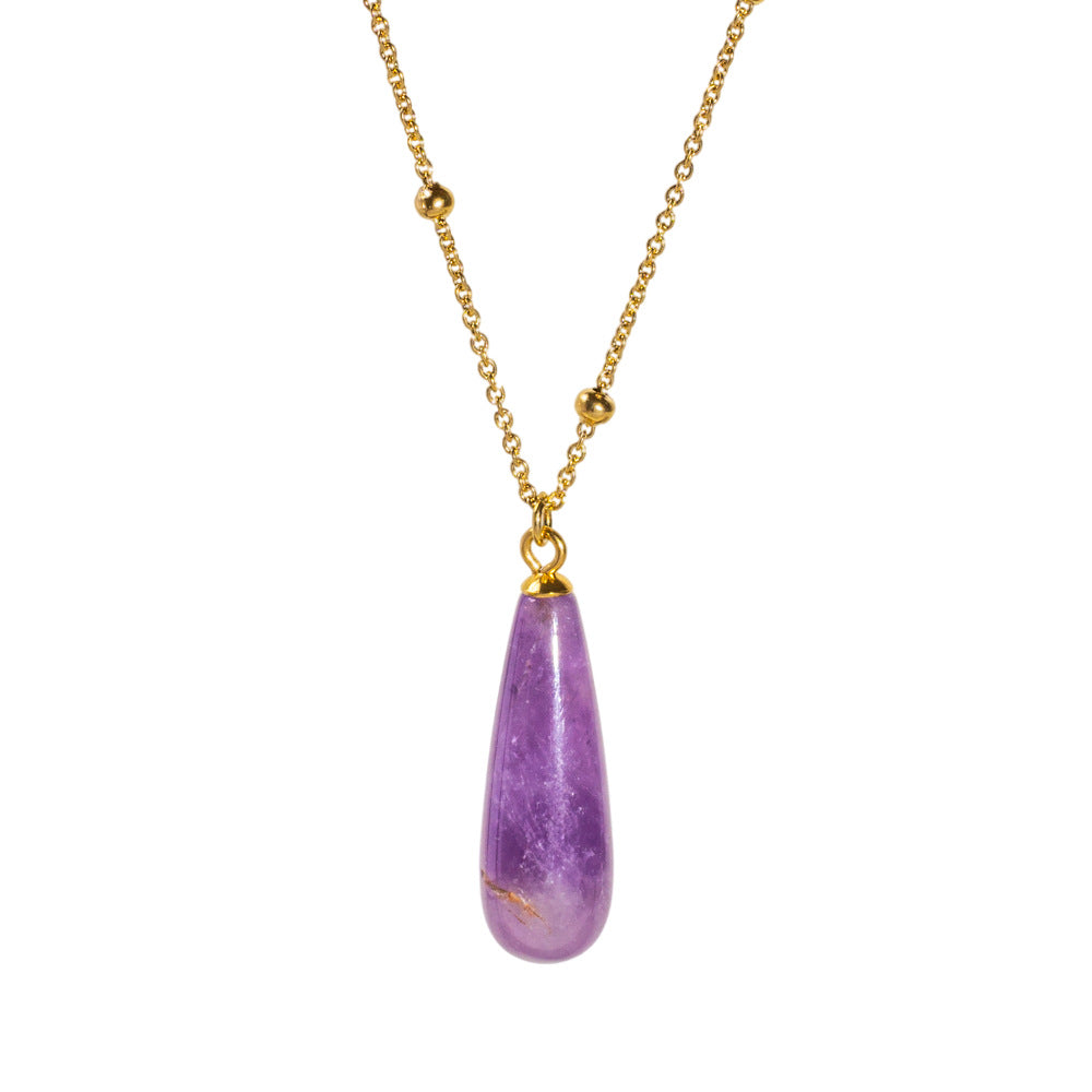 Wholesale Drop-shaped Natural Stone Pendant Stainless Steel Necklace
