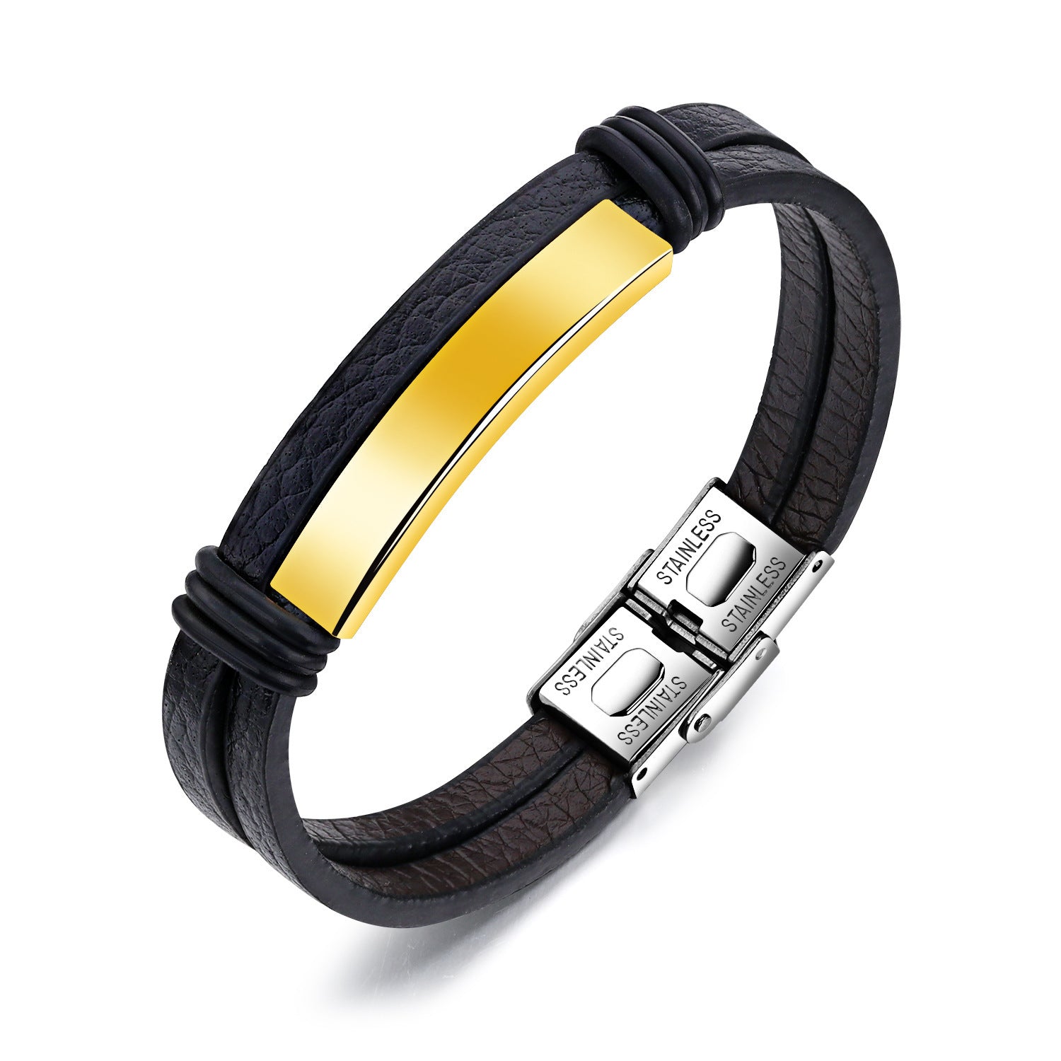Wholesale Fashion Black Stainless Steel Men's Leather Bracelets ACC-BT-OPK005