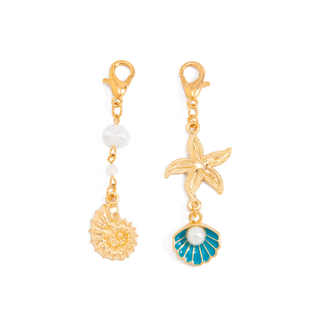 Wholesale Beach Vacation Scallop &  Conch Pendant Keychain Set,  Electroplated Zinc Alloy Bag Charm