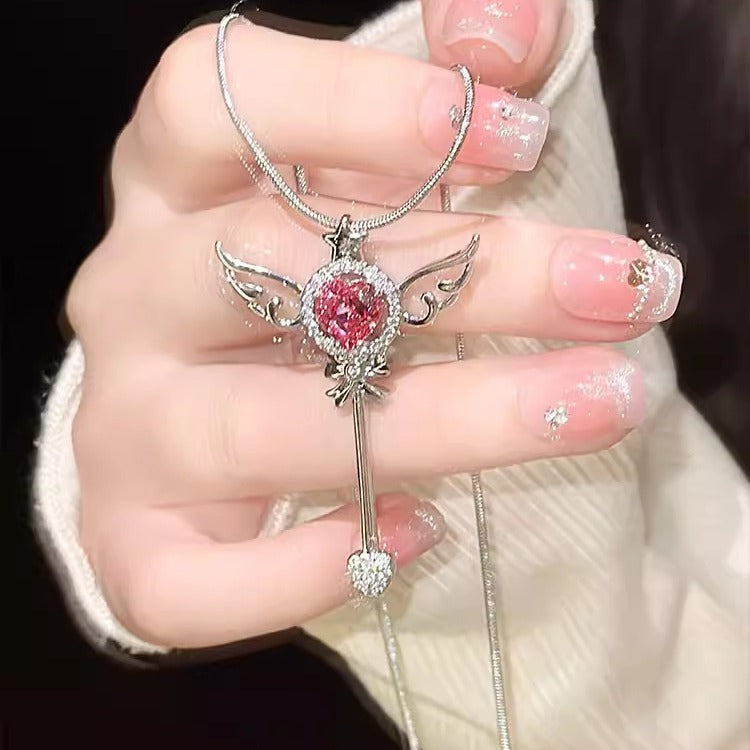 Wholesale zinc alloy light luxury magic wand necklace