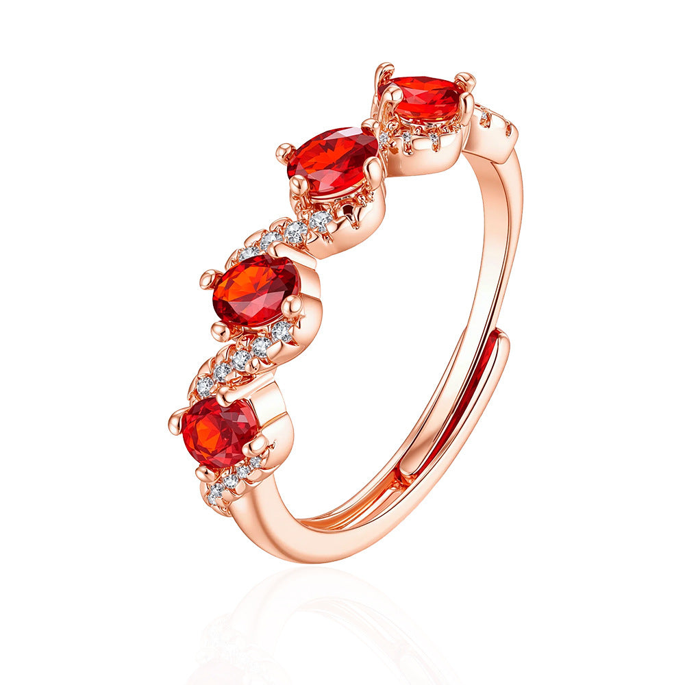 Wholesale European American Chic Electroplated Pomegranate Red Zircon Ring Fashion Accessory Gift For Women