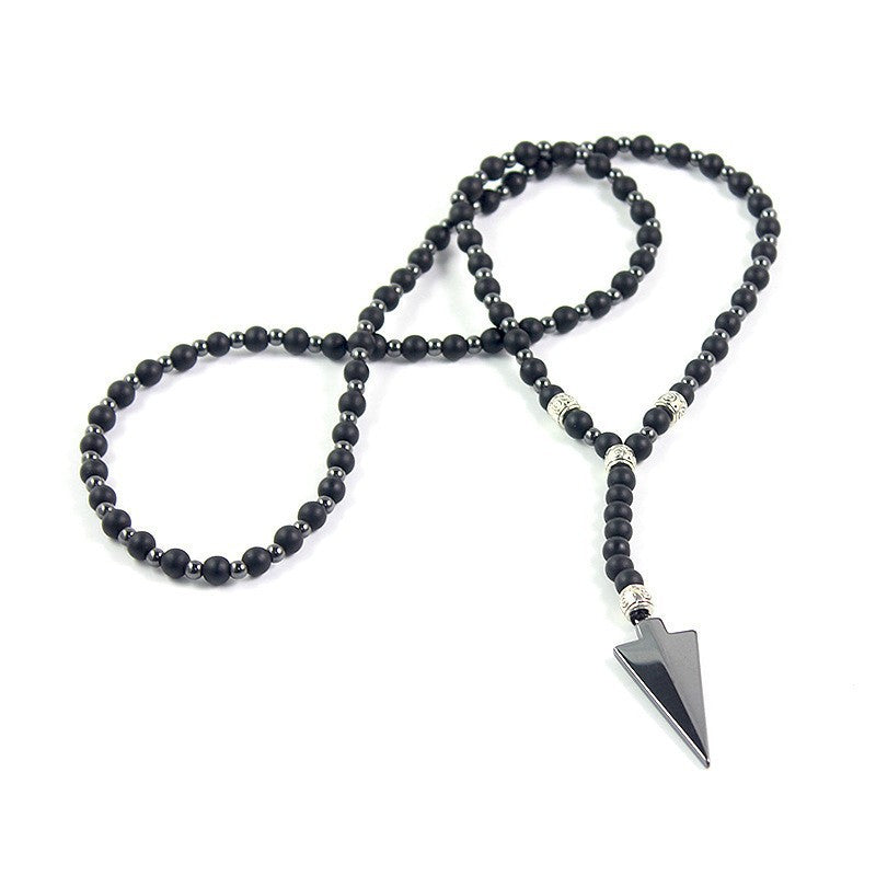 Wholesale Matte  Black Onyx Round Bead Hematite Arrow Necklace