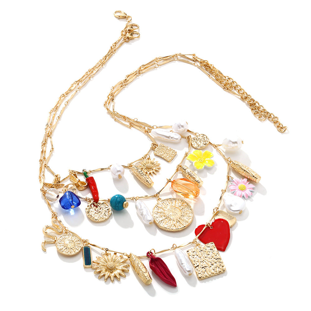Wholesale Cute Multi-layer Snake Pepper Flower Necklace