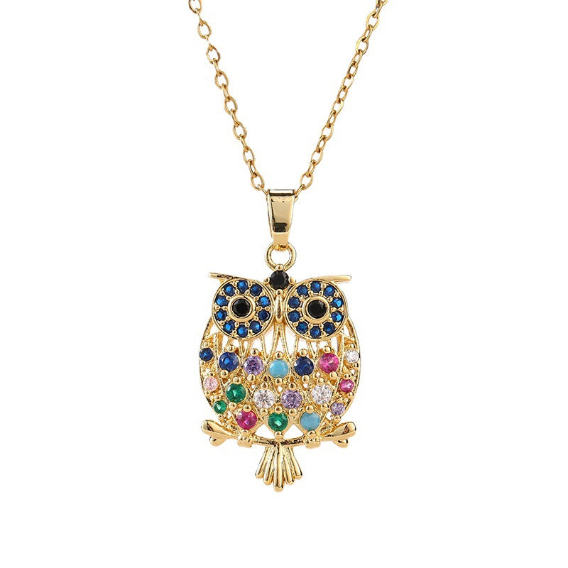 Wholesale Fashion Copper Zircon Owl Pendant Necklace For Women Electroplated Finish Everyday Jewelry Accessory