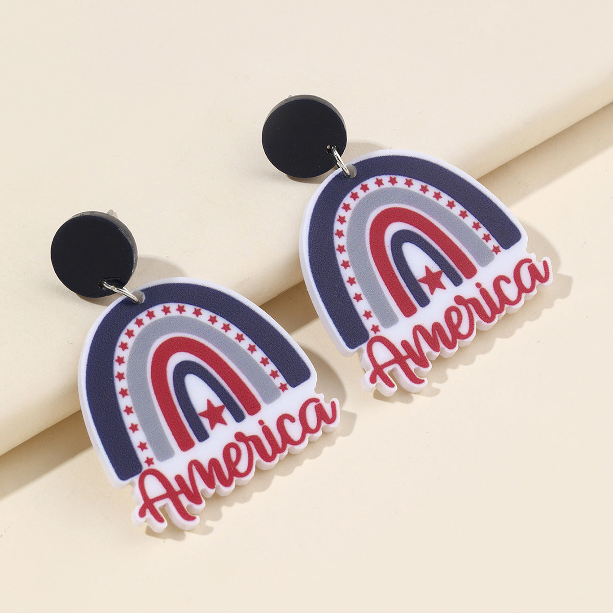 Wholesale  Independence Day Festival Elements Red White Blue Tri-color Flat Printing Acrylic Earrings