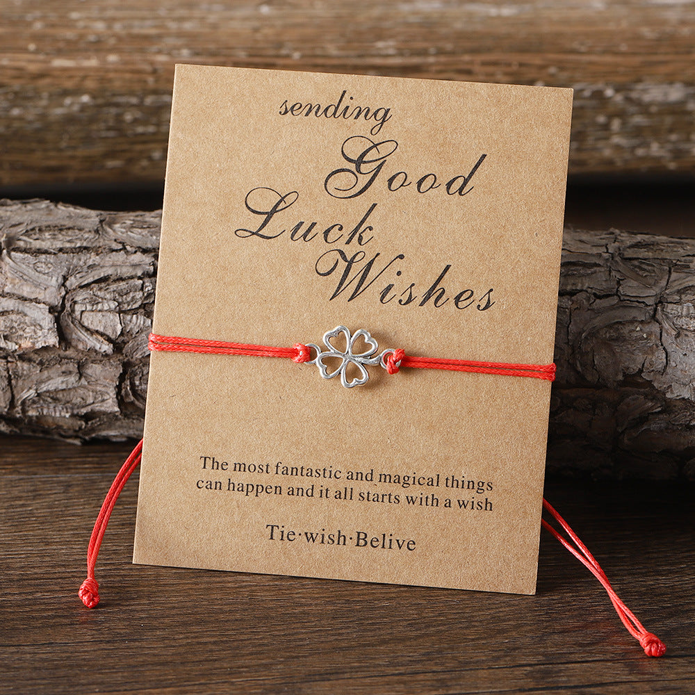 Wholesale Lucky Four Leaf Clover Card Braided Color Rope Adjustable Bracelet ACC-BT-zhiyu003
