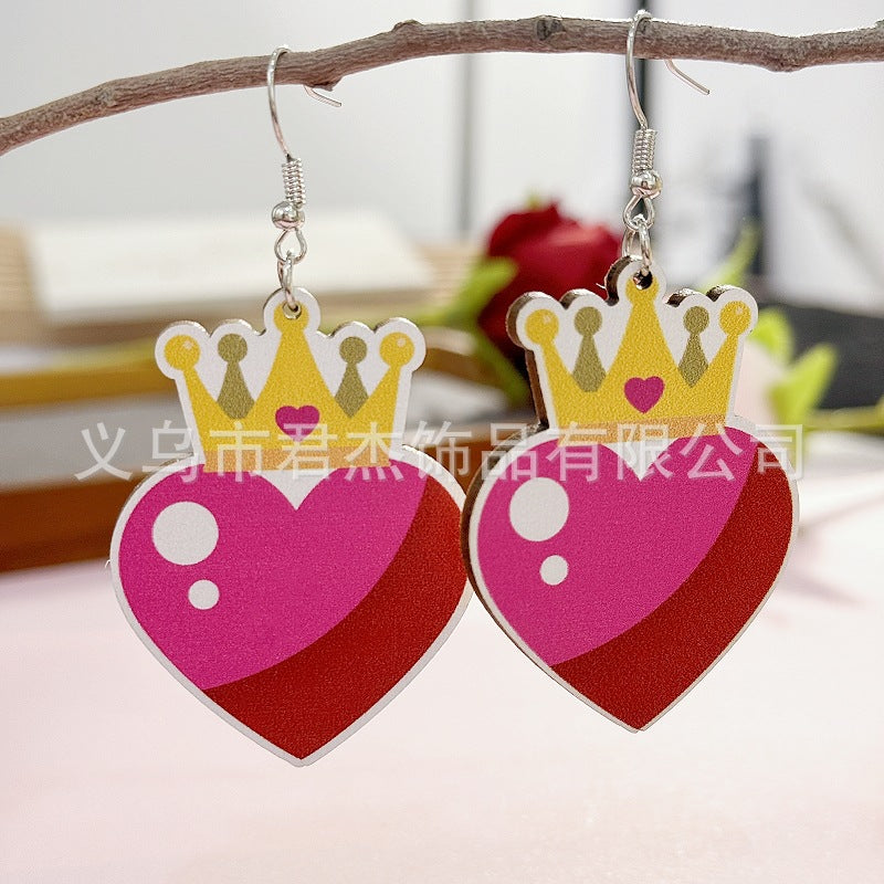 Wholesale Valentine's Day Red Ribbon Wooden Earrings