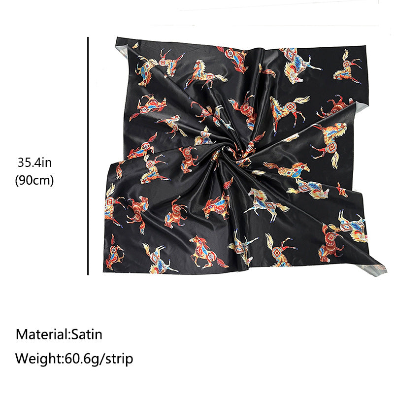 Wholesale black horse ethnic style retro Western printing  90cm scarf