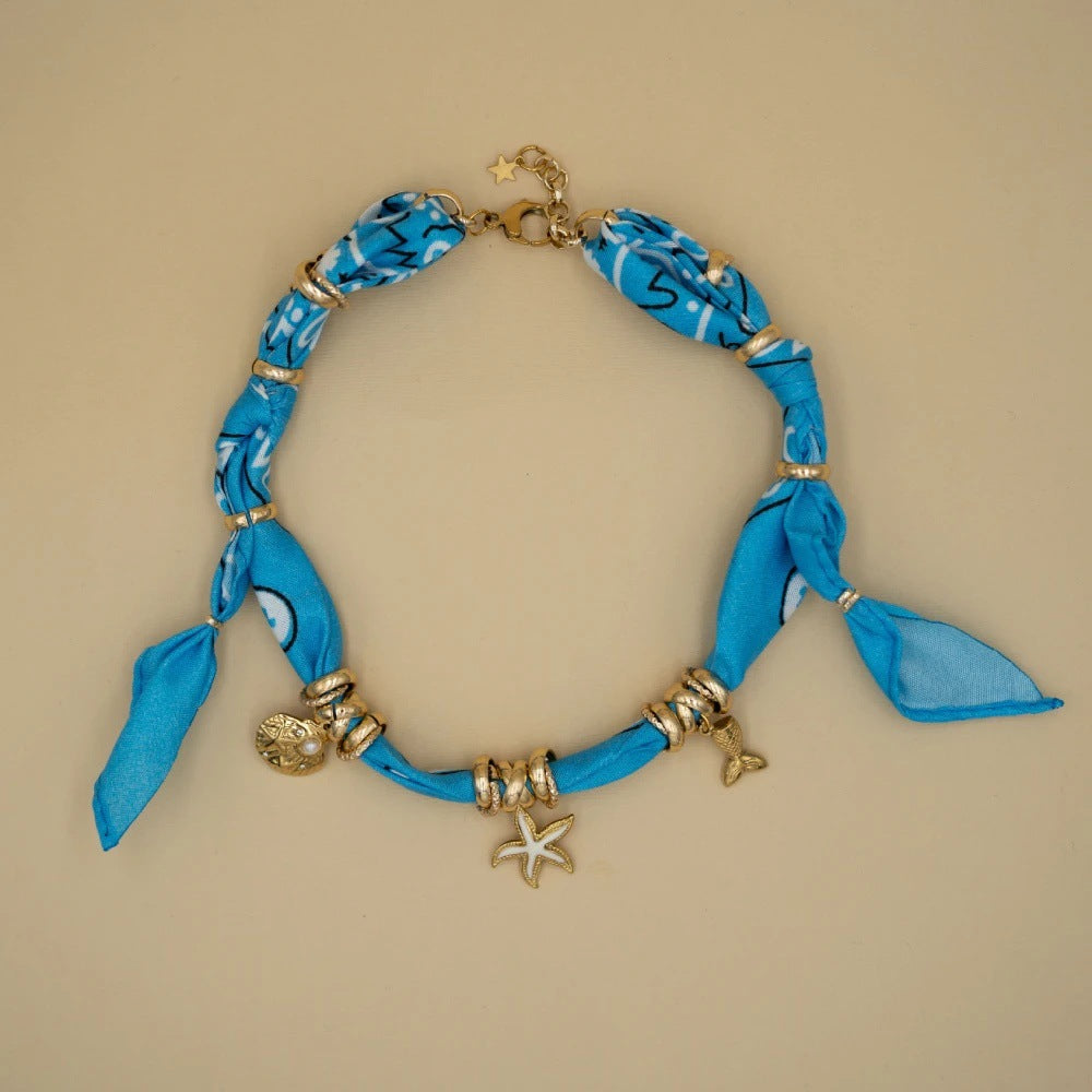 Wholesale Titanium Steel Hand-knotted silk scarf pattern printed bracelet