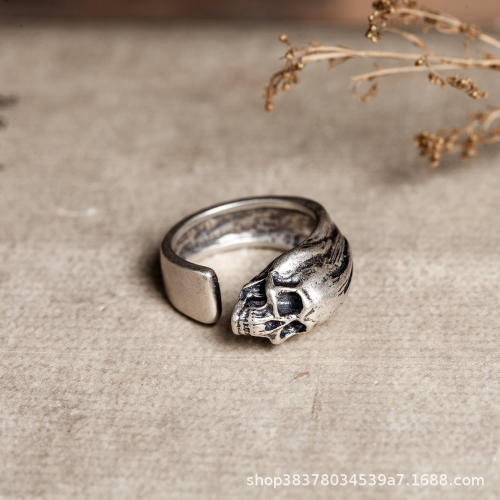 Wholesale Alloy Skull Ghost Head Ring Vintage Punk Adjustable Boutique Resale Jewelry