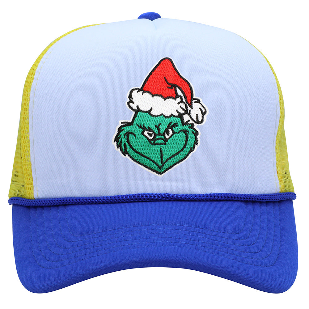 Wholesale Christmas green hair monster embroidered label grid baseball cap