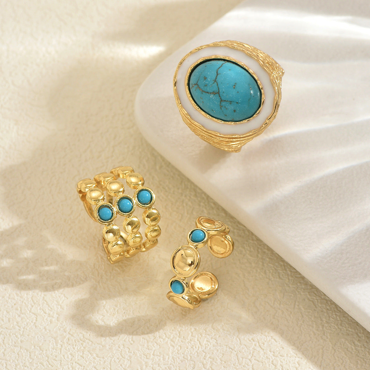 Wholesale Vintage Geometric Turquoise Open Ring - Fashion Jewelry Accessory for Women
