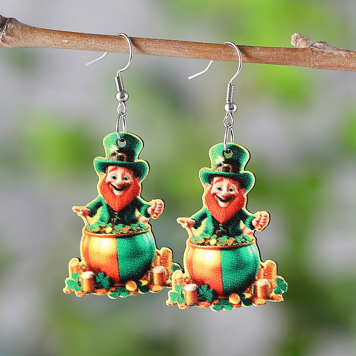 Wholesale St. Patrick's Day Green Clover Lucky Pendant Earrings