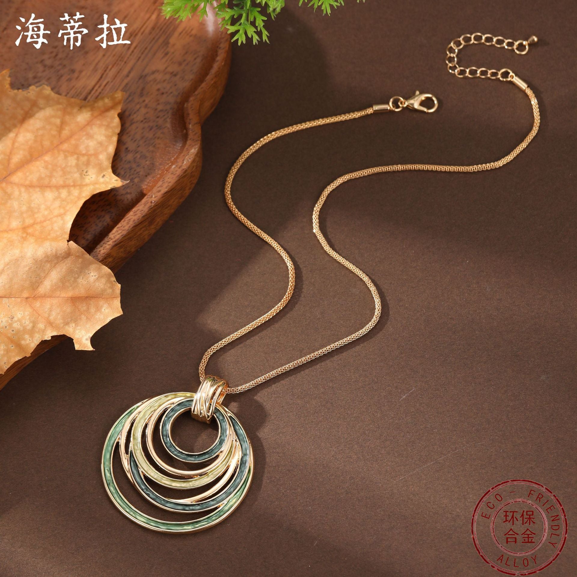Wholesale  Enamel Ring Hollow Geometric Line Pendant Personalized  Necklace