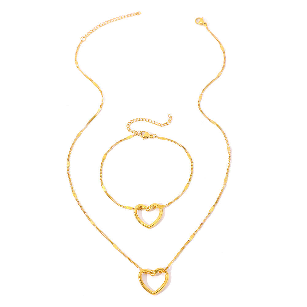 Wholesale Stainless Steel Hollow Love Necklace Bracelet Set