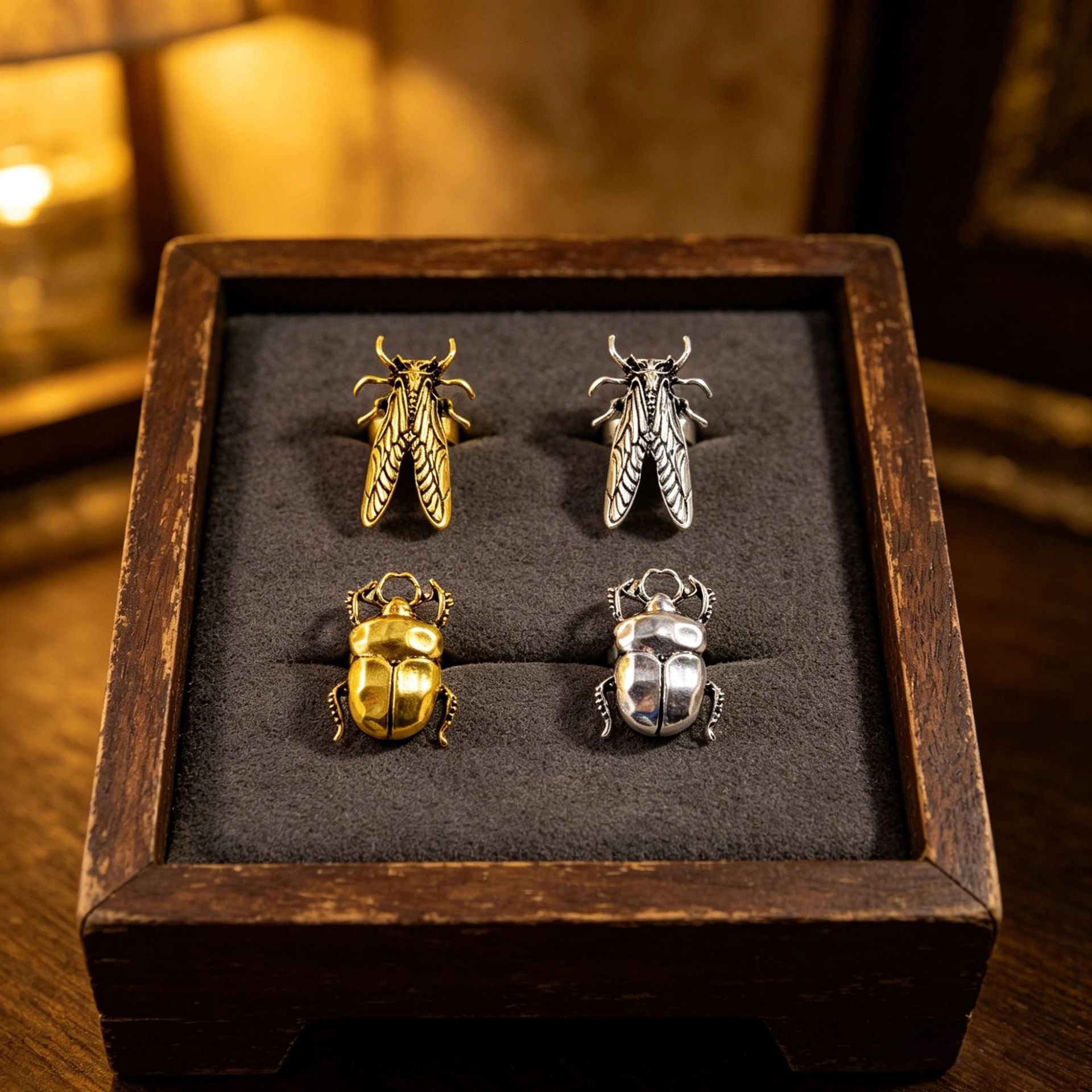 Wholesale Antique Gold Zinc Alloy Insect Cicada Ring Open Adjustable Band Trendy Casual Jewelry For Women Everyday Wear Gift