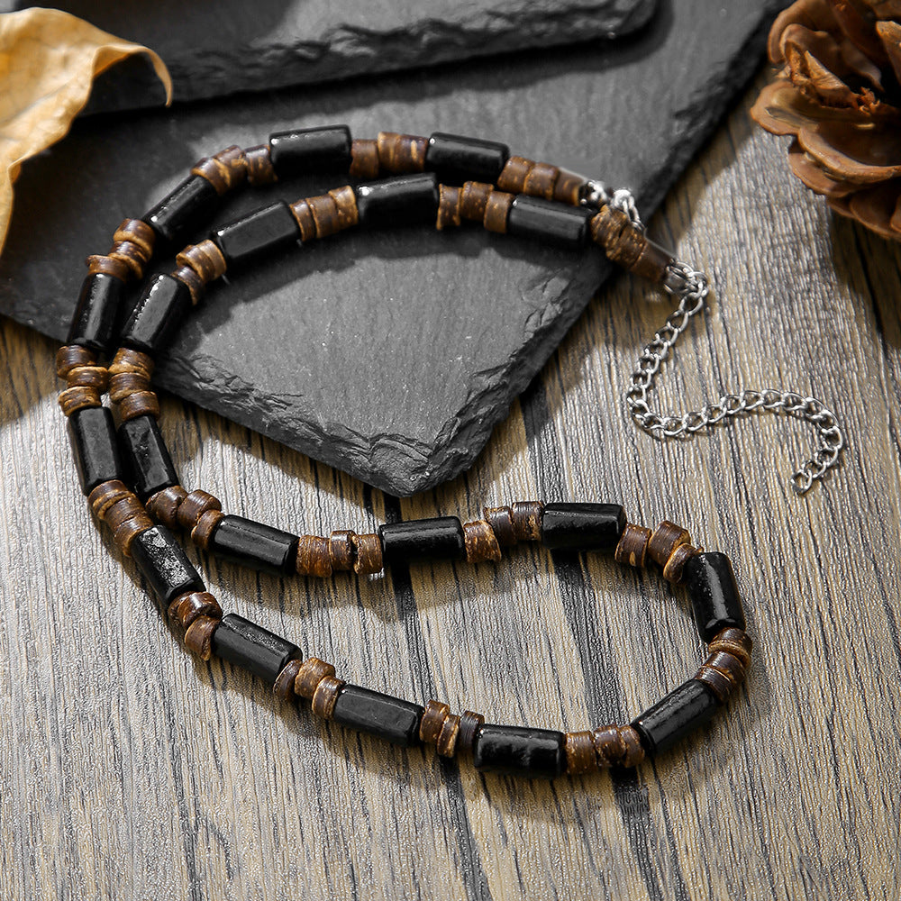 Wholesale Summer Beach Bohemian Wood Chip nut Shell Necklace
