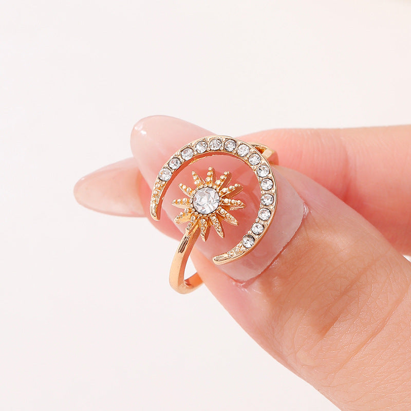 Wholesale micro-inlaid full diamond sun and moon glow light luxury opening ring