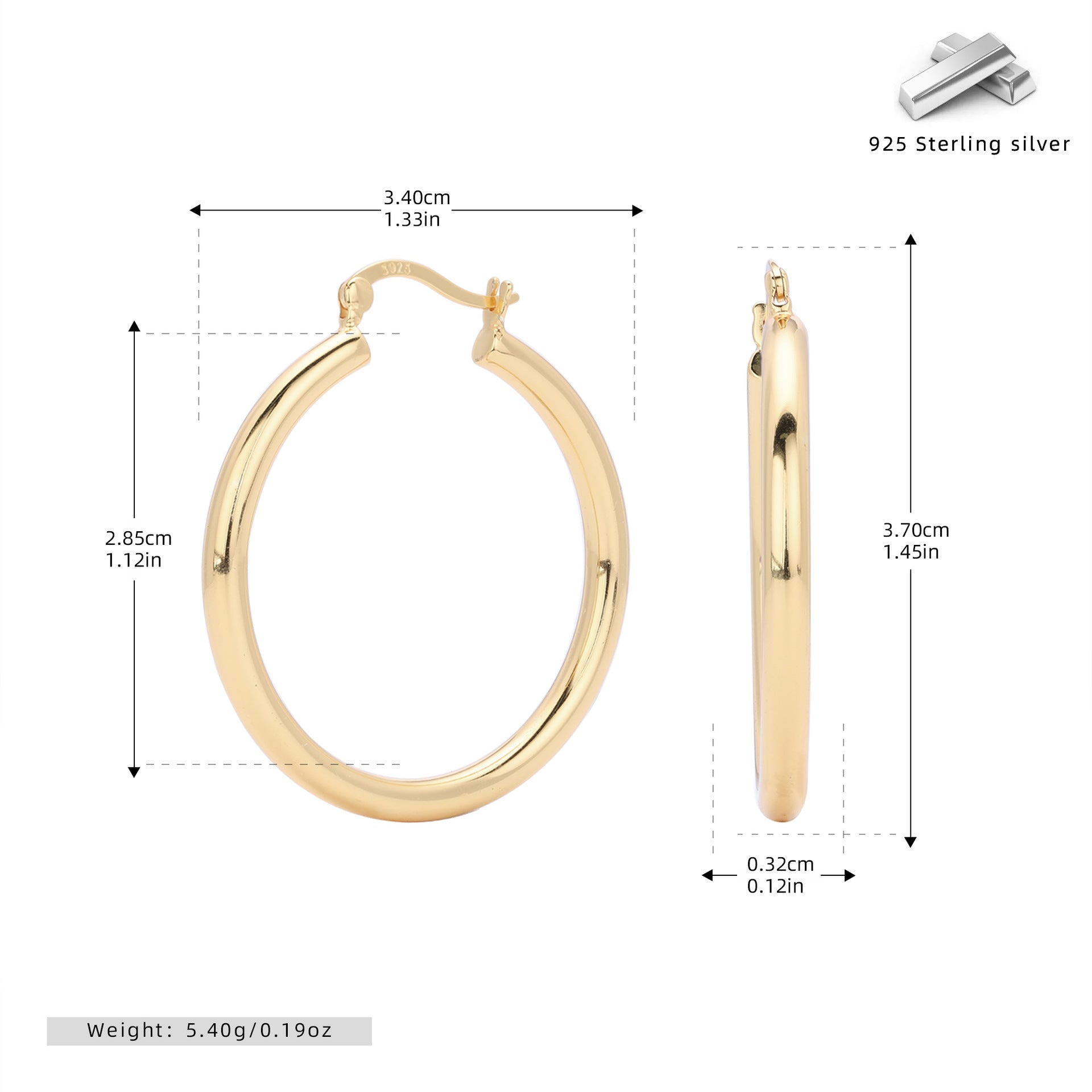 Wholesale S925 Sterling Silver Hollow Tube Ring Earrings