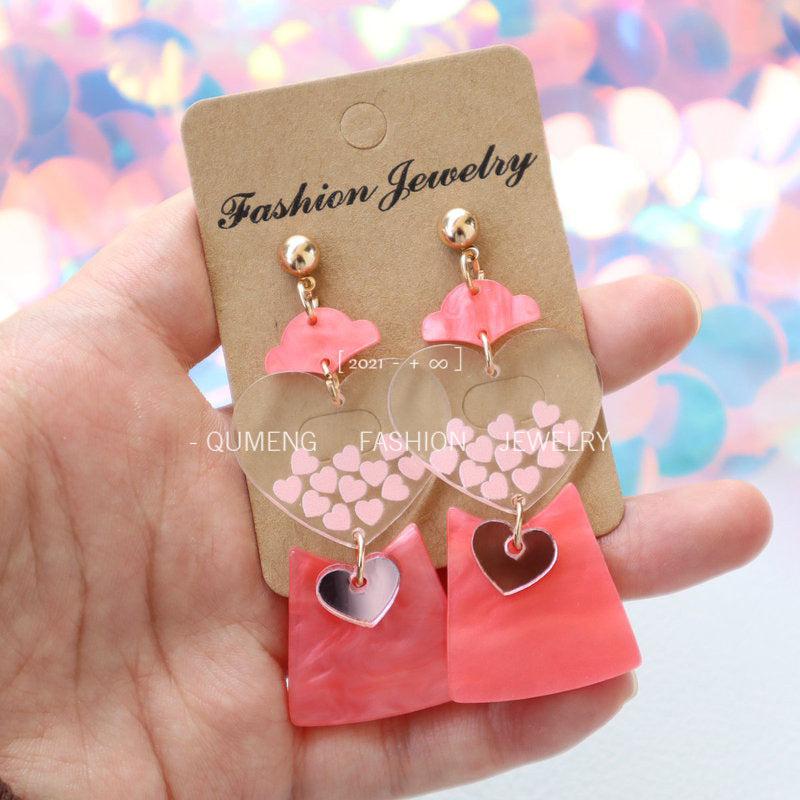 Wholesale Valentine's Day Acrylic Pink Love Gachapon Earrings