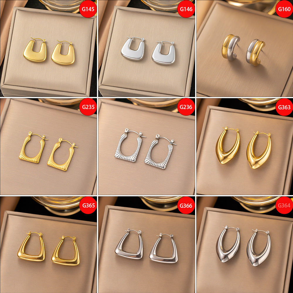 Wholesale 18K Gold Plated Earrings Titanium Steel Earrings Hollow Earrings ACC-ES-Qinzhe001
