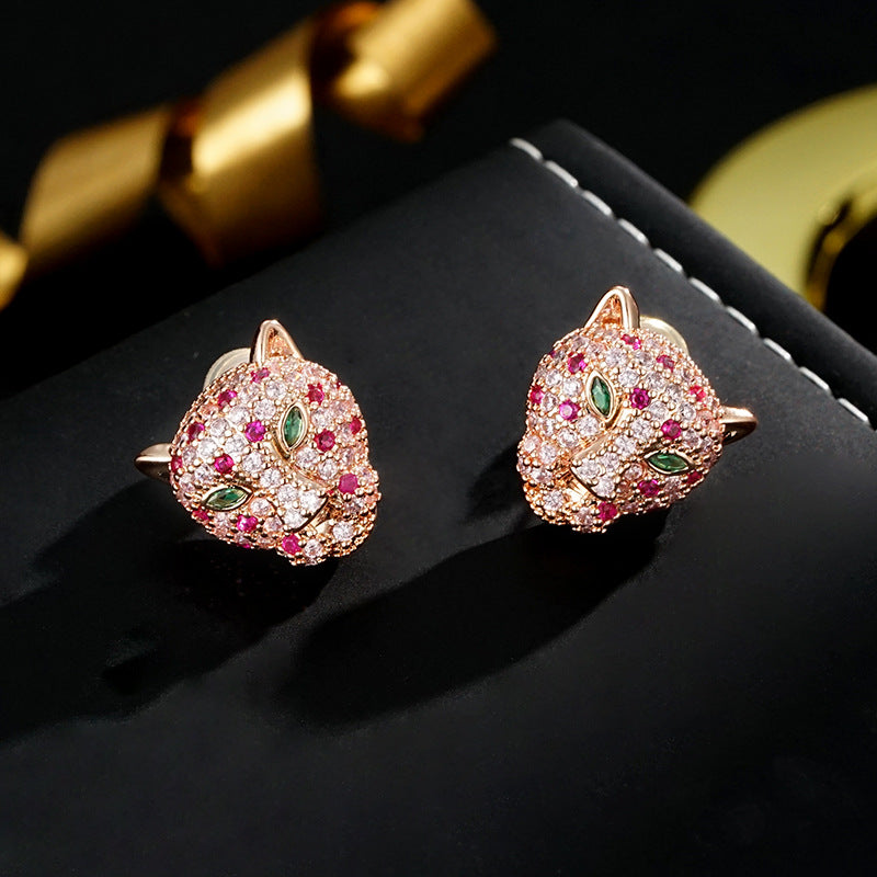 Wholesale  Fashion Light Luxury Ear Studs Leopard Head  Earrings