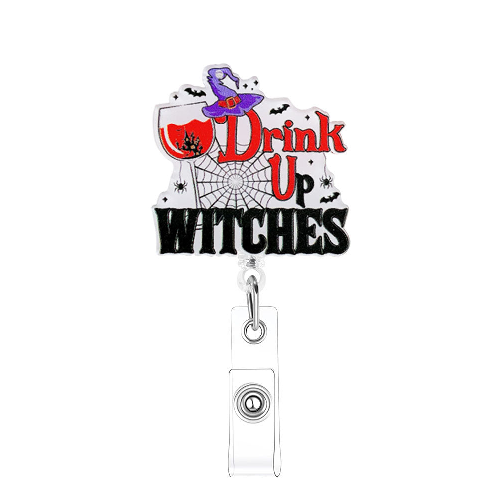 Wholesale Halloween Acrylic Printed Pumpkin Bat Easy Pull Badge Reels Keychains ACC-KC-XinDing006