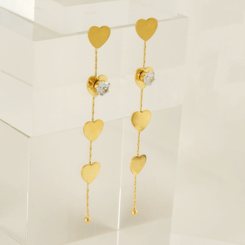 Wholesale Long Tassel Earrings Stainless Steel 18K Love Zircon Earrings