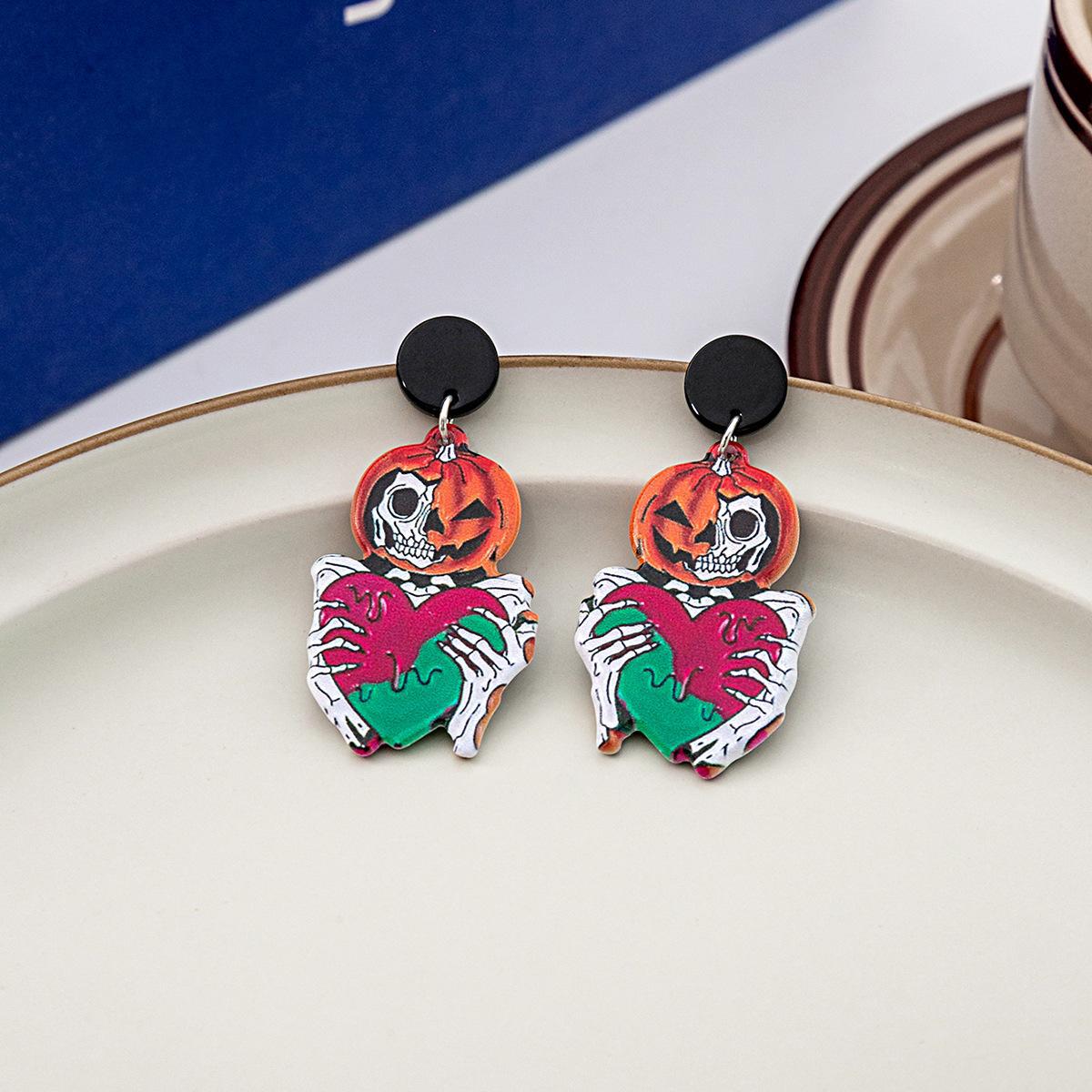 Wholesale Halloween Horror Skull Bandage Pumpkin Head Acrylic Earrings ACC-ES-ZhuiWo007