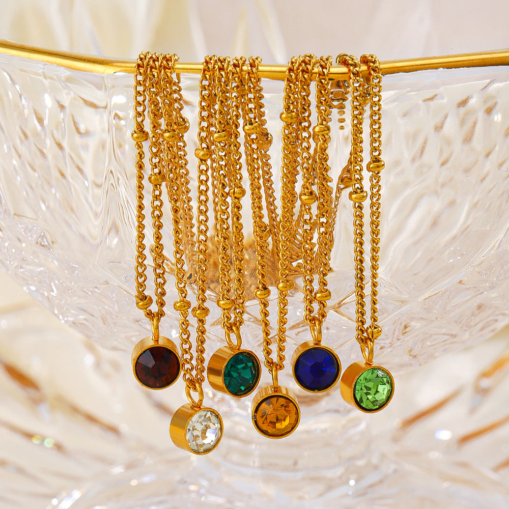 Wholesale 18K Gold Stainless Steel Necklace Diamond Twelve Month Birthstone Necklace ACC-NE-JiaLi001