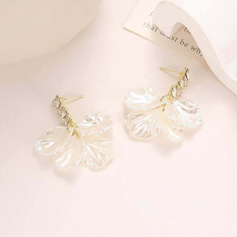 Wholesale  Flower  Silver Pin Petal Earrings