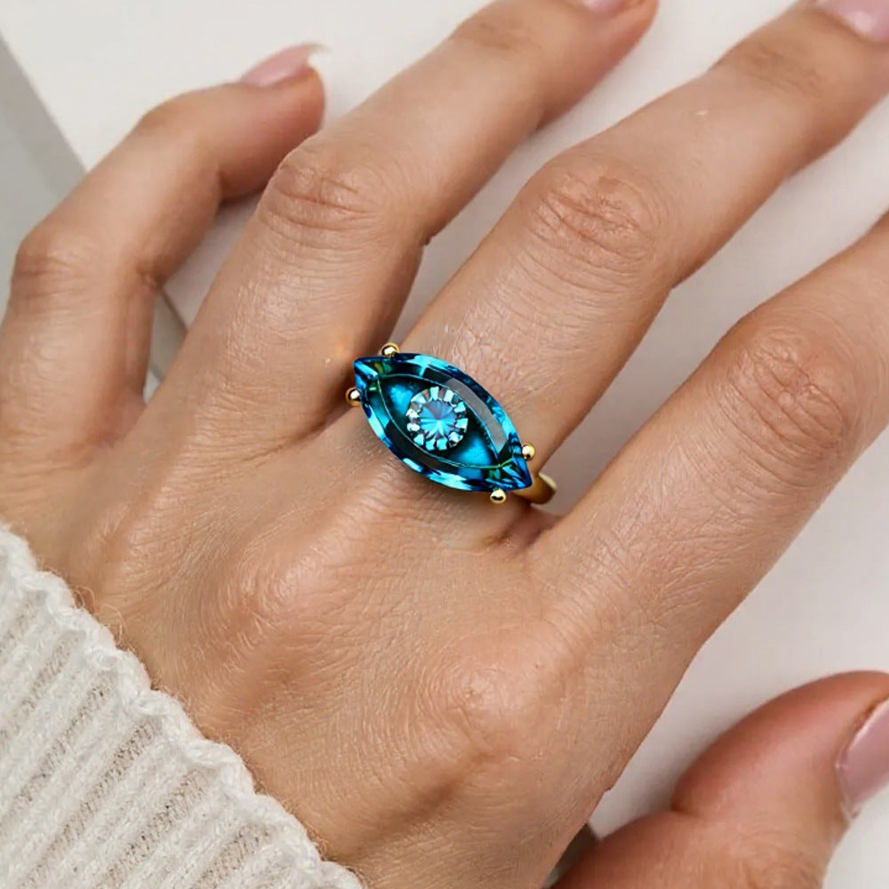 Wholesale Glass Evil Eye Ring for Women,  Opening Adjustable Geometric Design,  Trendy Jewelry Accessory for Everyday Wear or Boutique Resale