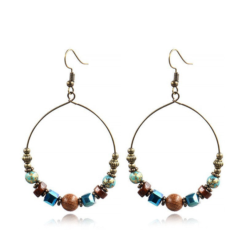 Wholesale Large Circle Bohemian Beaded Earrings Alloy with Wood Beads for Party Wear Jewelry Accessory