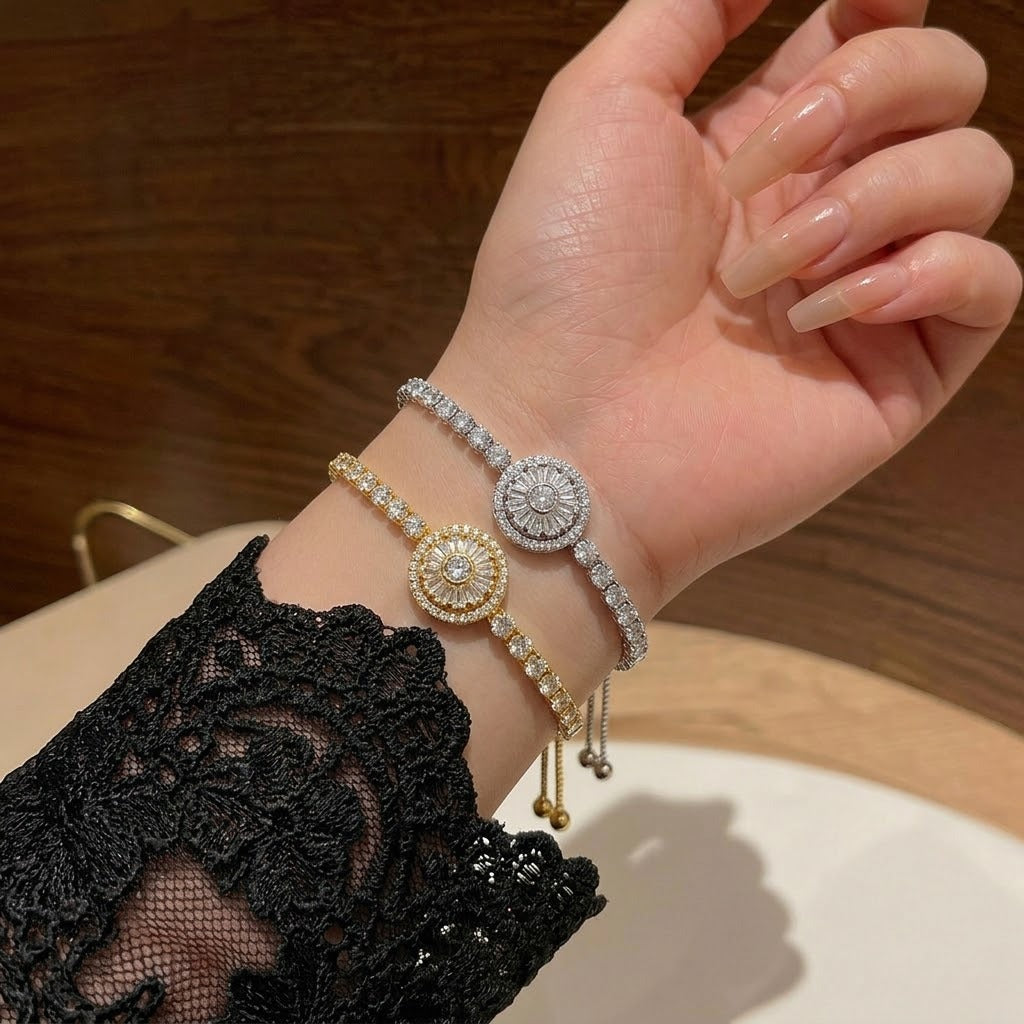 Wholesale Women' s Silver Plated Rotating Flower Bracelet with Purple Zircon for Everyday Wear Jewelry Accessory