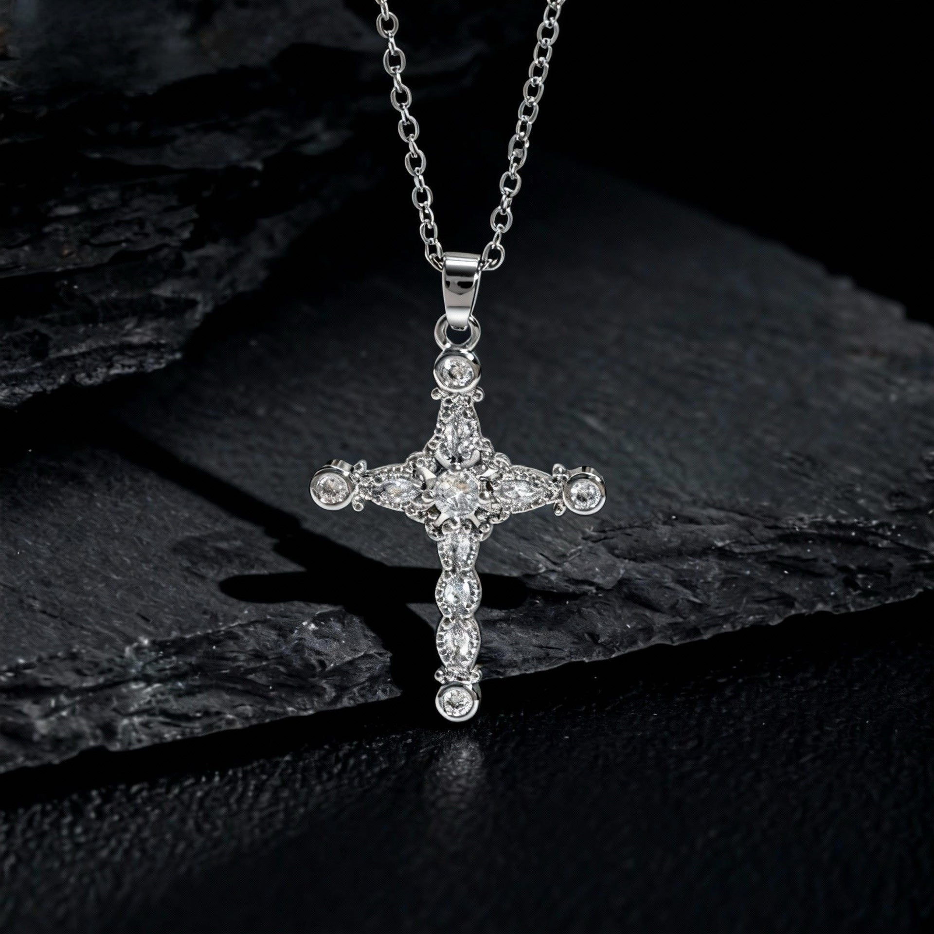 Wholesale Gold Plated Copper Cross Zircon Pendant Necklace Trendy Chic Collarbone Chain For Women