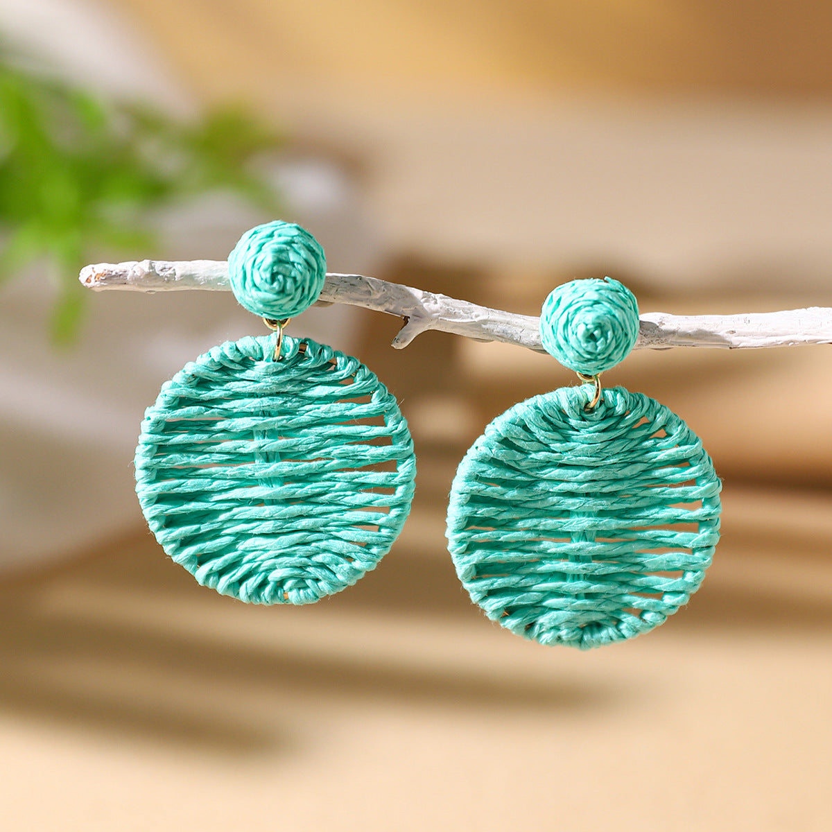 Wholesale Bohemian Exaggerated Raffia Earrings Hand Woven ACC-ES-XLH002