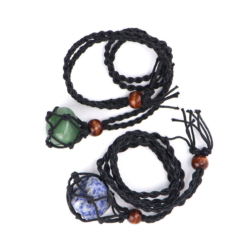 Wholesale Trendy Handmade Amethyst Crystal Necklace With Black Woven Net Pendant Adjustable Jewelry Accessory