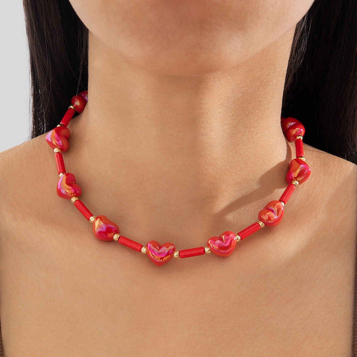 Wholesale  Acrylic Red Love Geometric Irregular Gravel Necklace