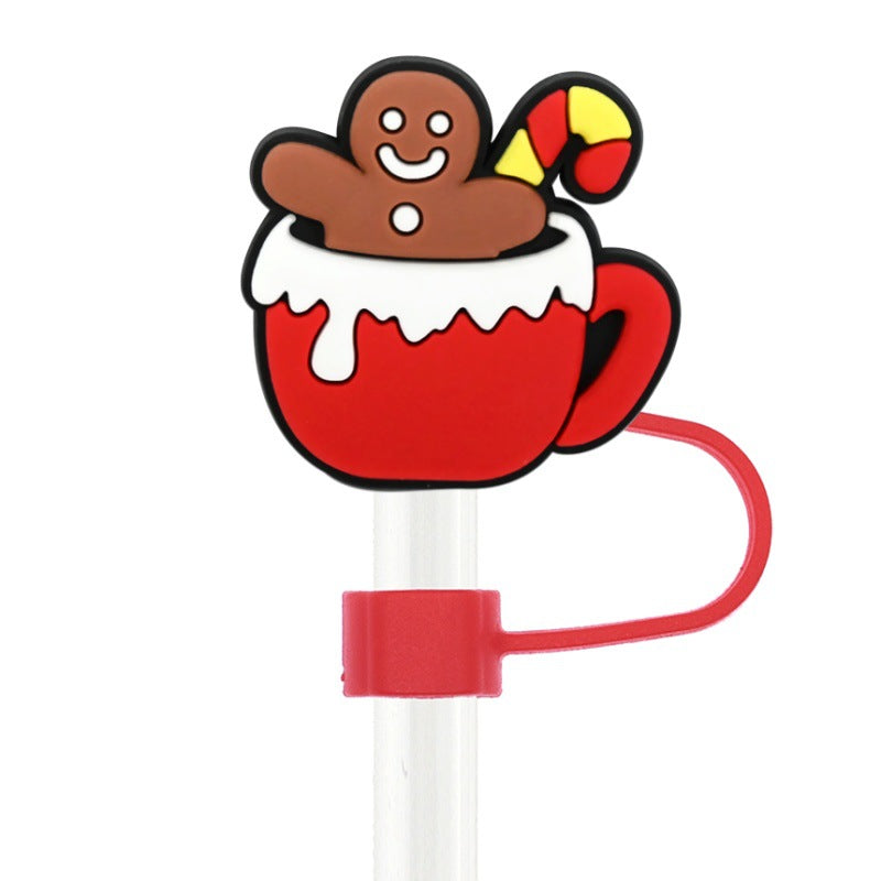 Wholesale Random 100pcs  Christmas series  10mm PVC Soft Straw Tube Cap