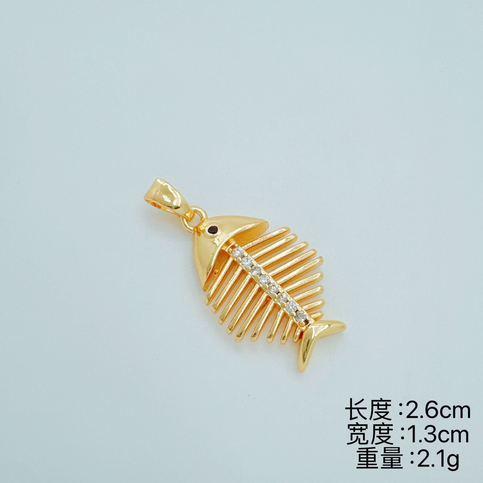 Wholesale Chic Fish Bone Design Pendant Gold Plated Copper Zircon Jewelry Accessory for DIY or Boutique Resale