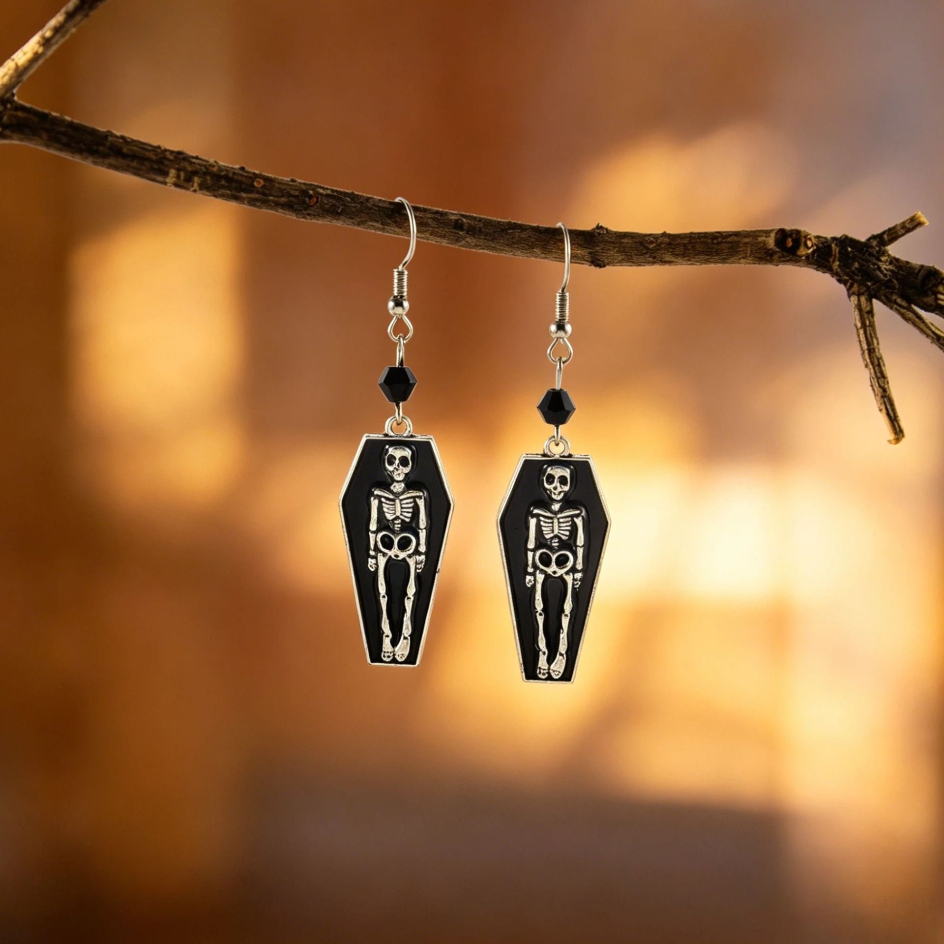 Wholesale Zinc Alloy  Coffin Skull Pendant Ear Hooks Retro Gothic Fashion Jewelry Accessory For Women