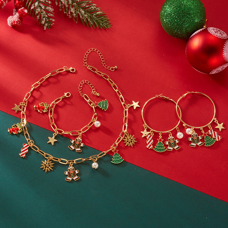 Wholesale Gingerbread Man Christmas Tree Snowman Necklace Bracelet Set