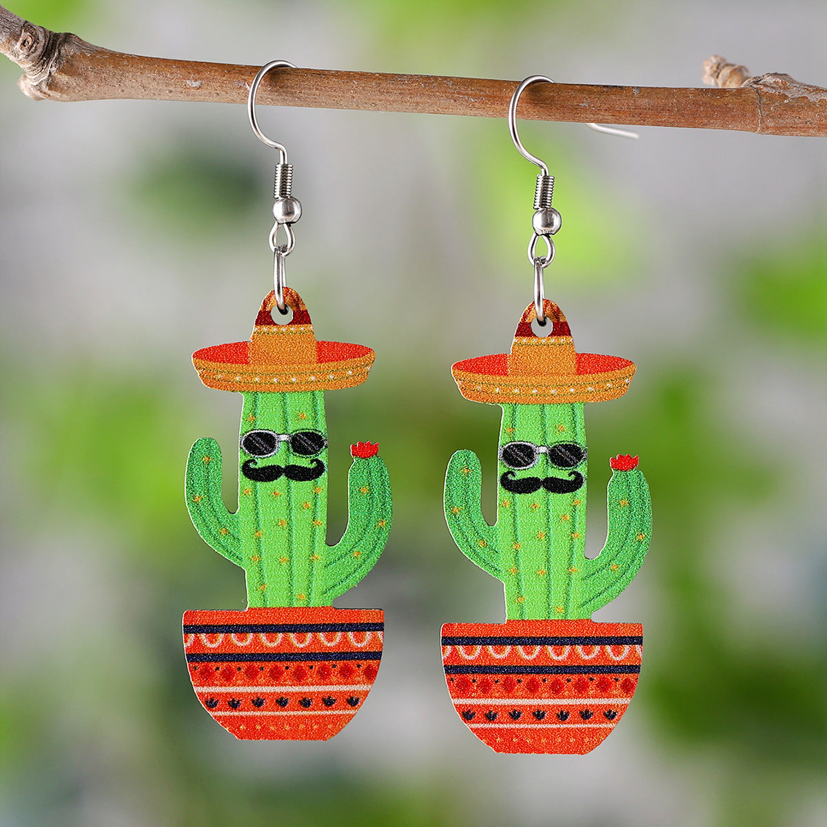 Wholesale Mexico Fifth Festival of the Dead Straw Hat Funny Cactus Pendant Earrings