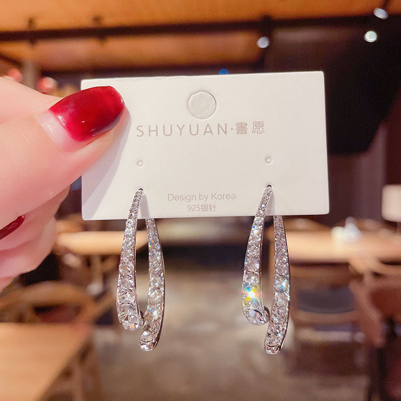 Wholesale luxury  geometric  diamond-embedded earrings