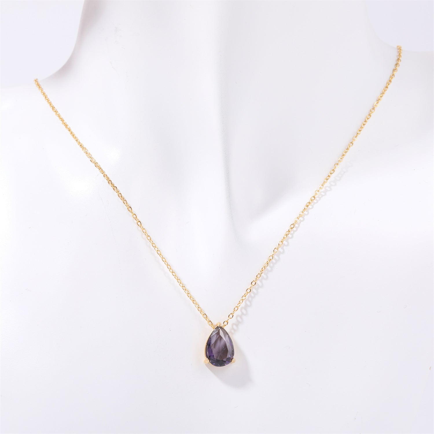 Wholesale Titanium steel pear-shaped teardrop zircon December birthstone birthstone necklace