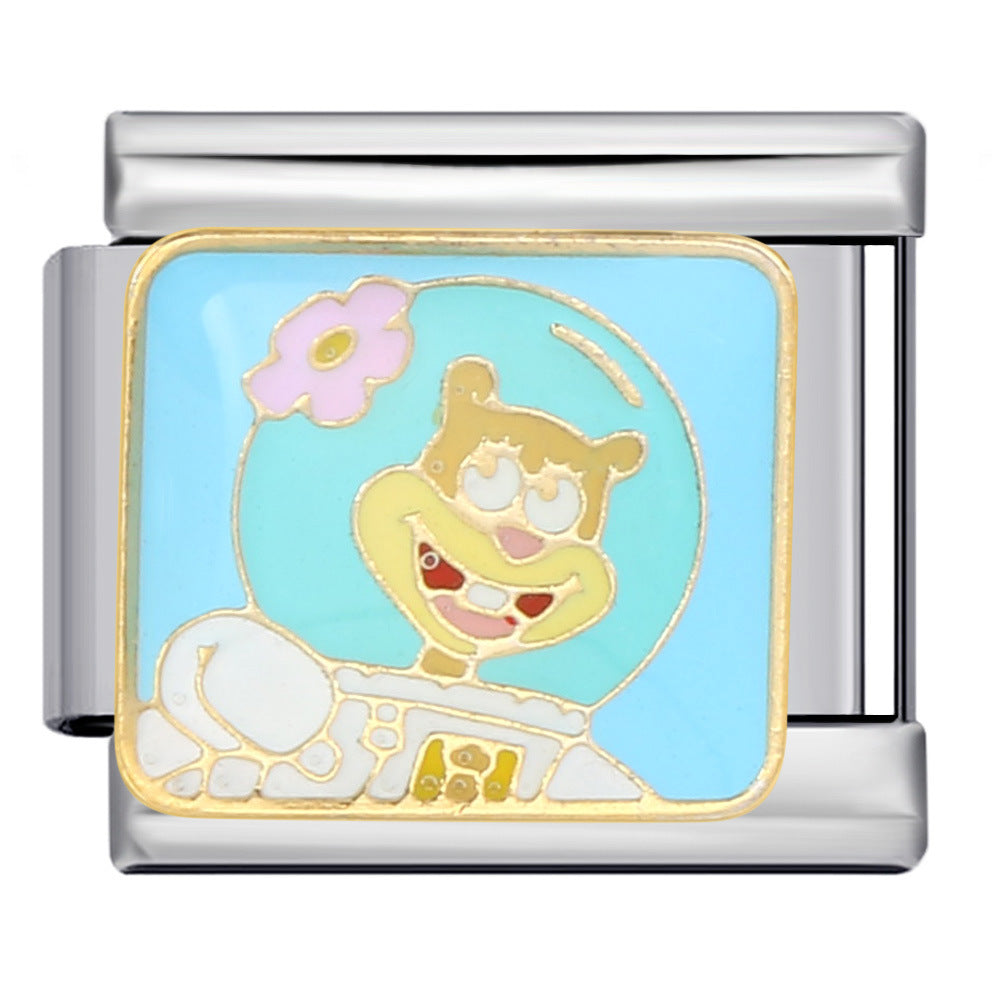 Wholesale Italian Module Bracelet Stainless Steel Welding Gold Plated Oil Drop Cartoon DIY Charms