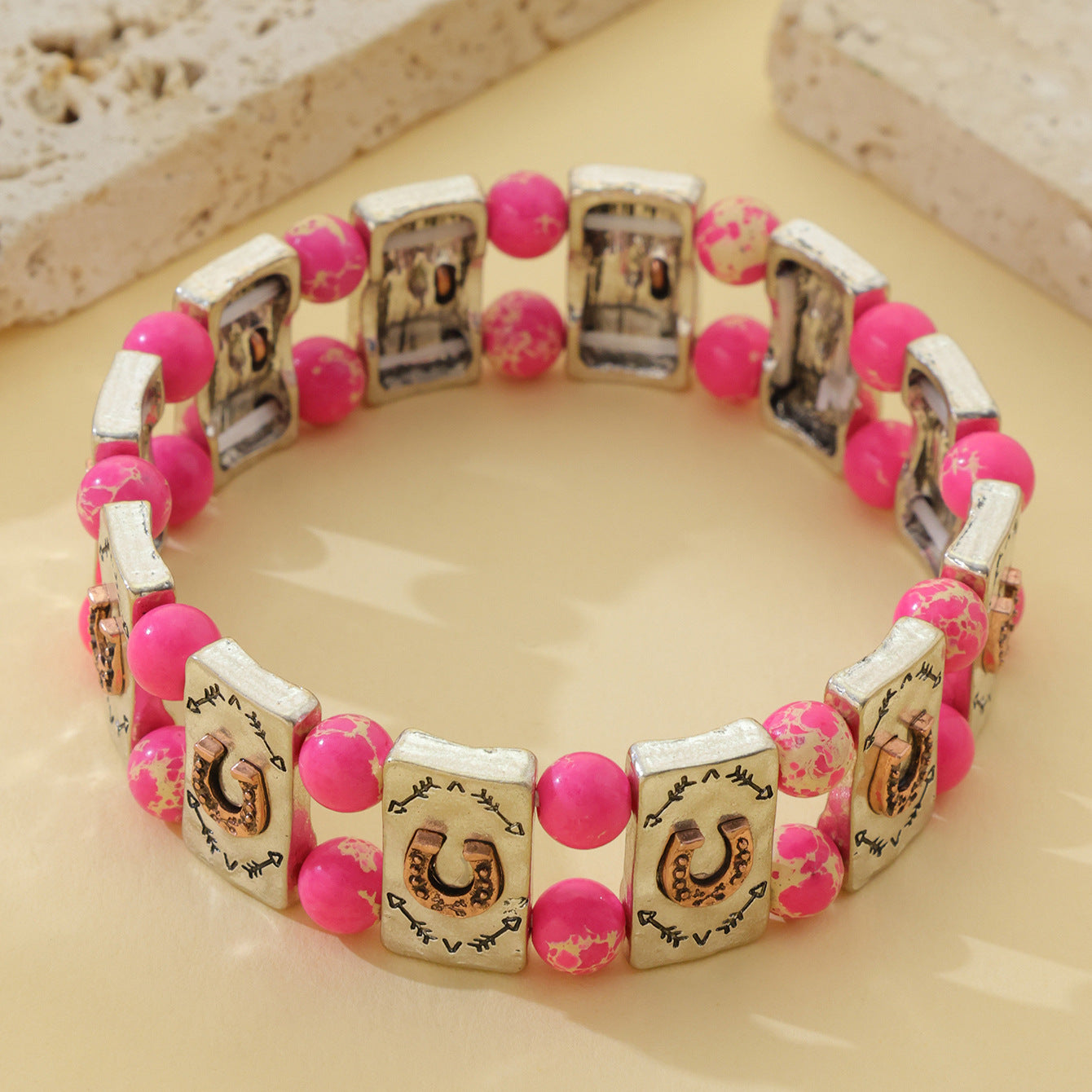Wholesale Vintage Geometric Elastic Bead Bracelet,  Zinc Alloy,  Everyday Jewelry Accessory