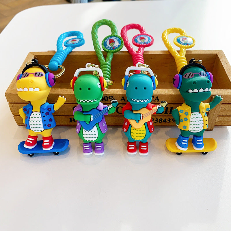 Wholesale Cartoon DJ Little Dinosaur Doll PVC Keychain Cute Keychain ACC-KC-ErLu010